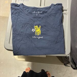 Life Is Good Blue Cat Tee with Yellow Design